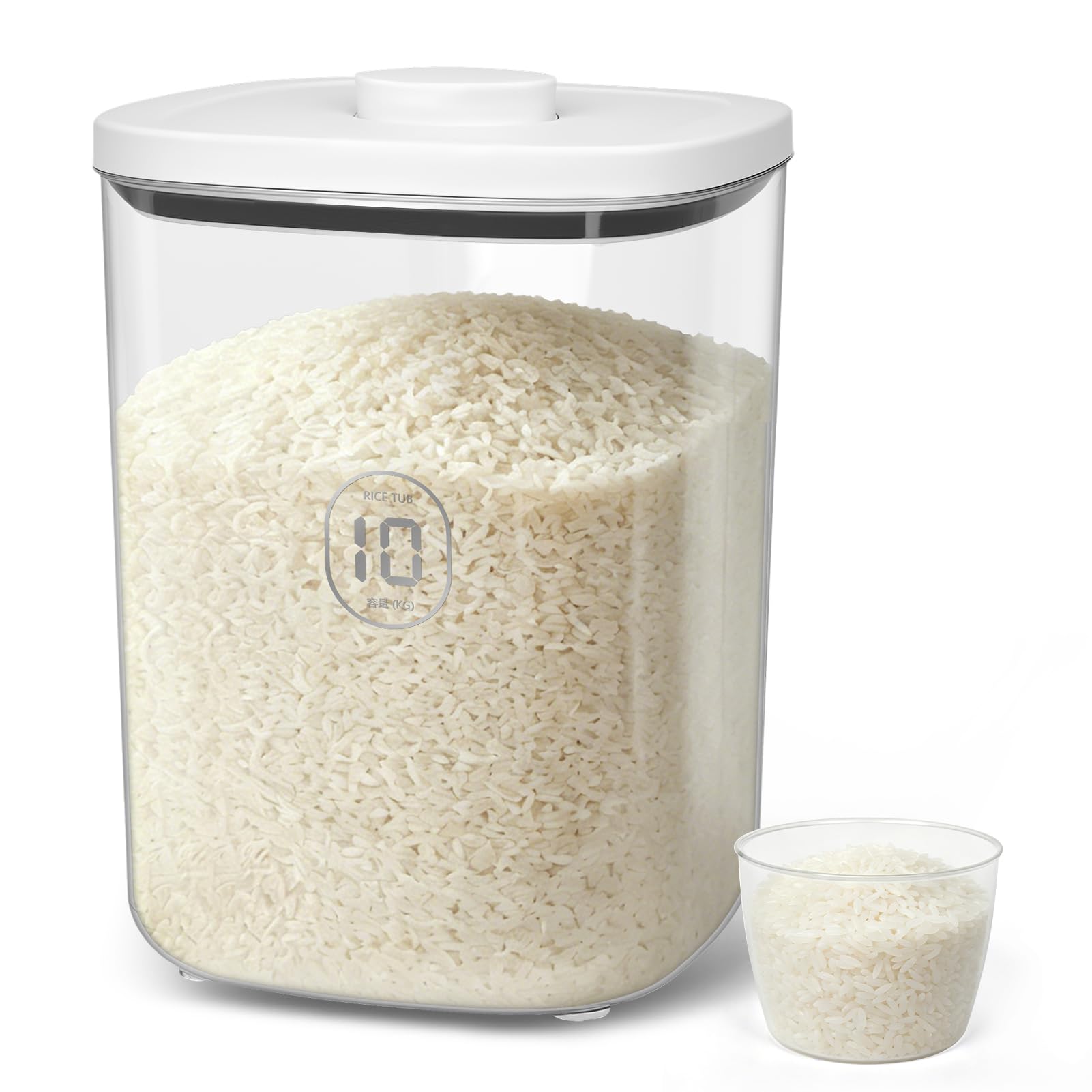ZgoEC Rice Container 10kg, Food Storage Container Airtight 11 Litres, Clear Dry Food Dispenser with Lid & Measuring Cup, Stackable Cereal Containers, Plastik Bin for Home Kitchen Rice Flour Cereal