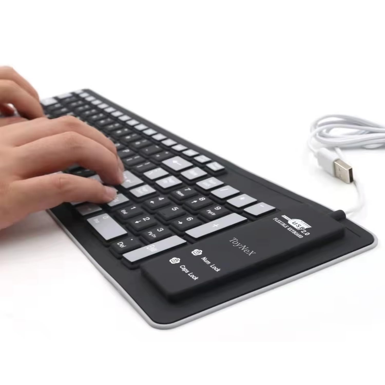 Roll-up Silicone Keyboard, Waterproof Portable Flexible Foldable Silent Keyboard with USB 2.0 for PC Notebook Laptop.(103 Keys - Black + Grey)-image-35