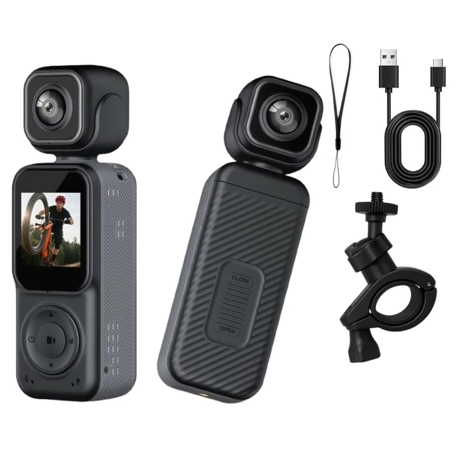 Videocamera vlog 4K con stabilizzatore gimbal a 3 assi, doppia fotocamera, Wi-Fi, mini fotocamera tascabile, action cam con riconoscimento facciale, rotazione a 270°, video body cam per YouTube, moto