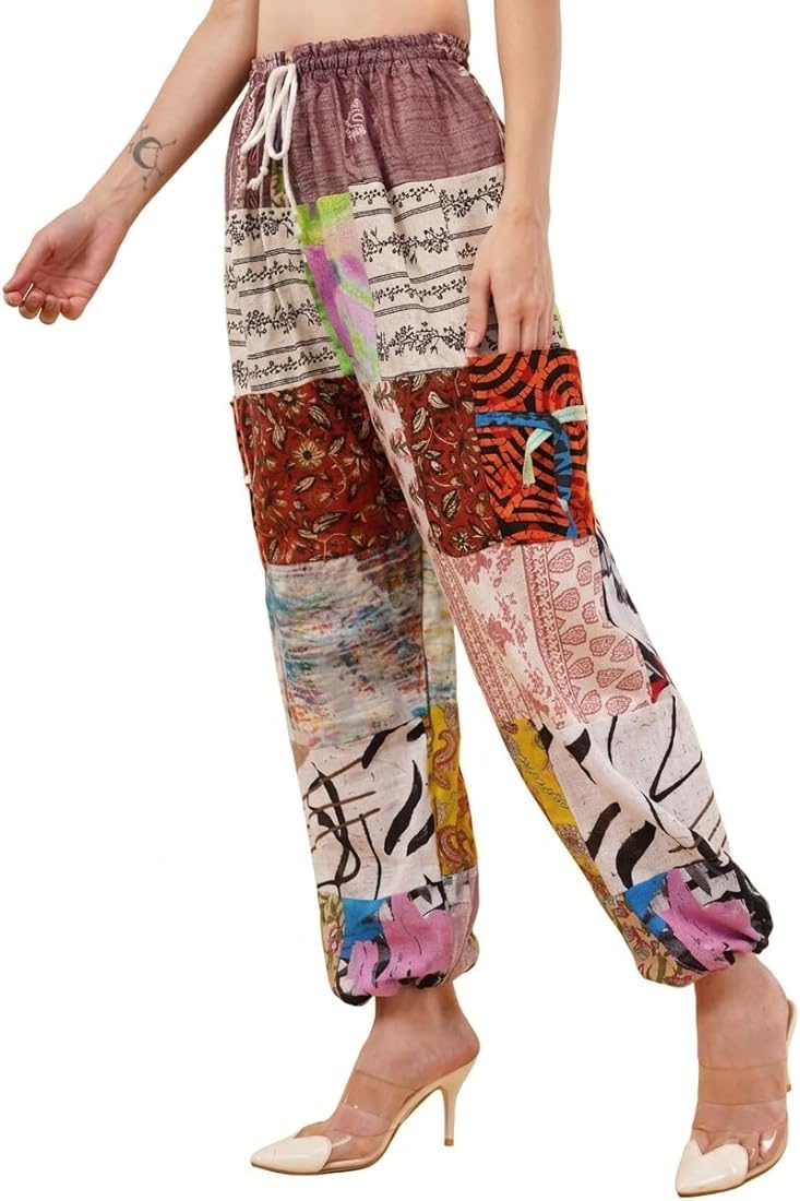 Unisex Pyjamas & Lounge Pants Loose fit Harem Pants Pure Cotton Multicolor Patch Work Yoga Wide Leg Pajama Every pic is Unique (Different to Another)-Free Size-picture-25