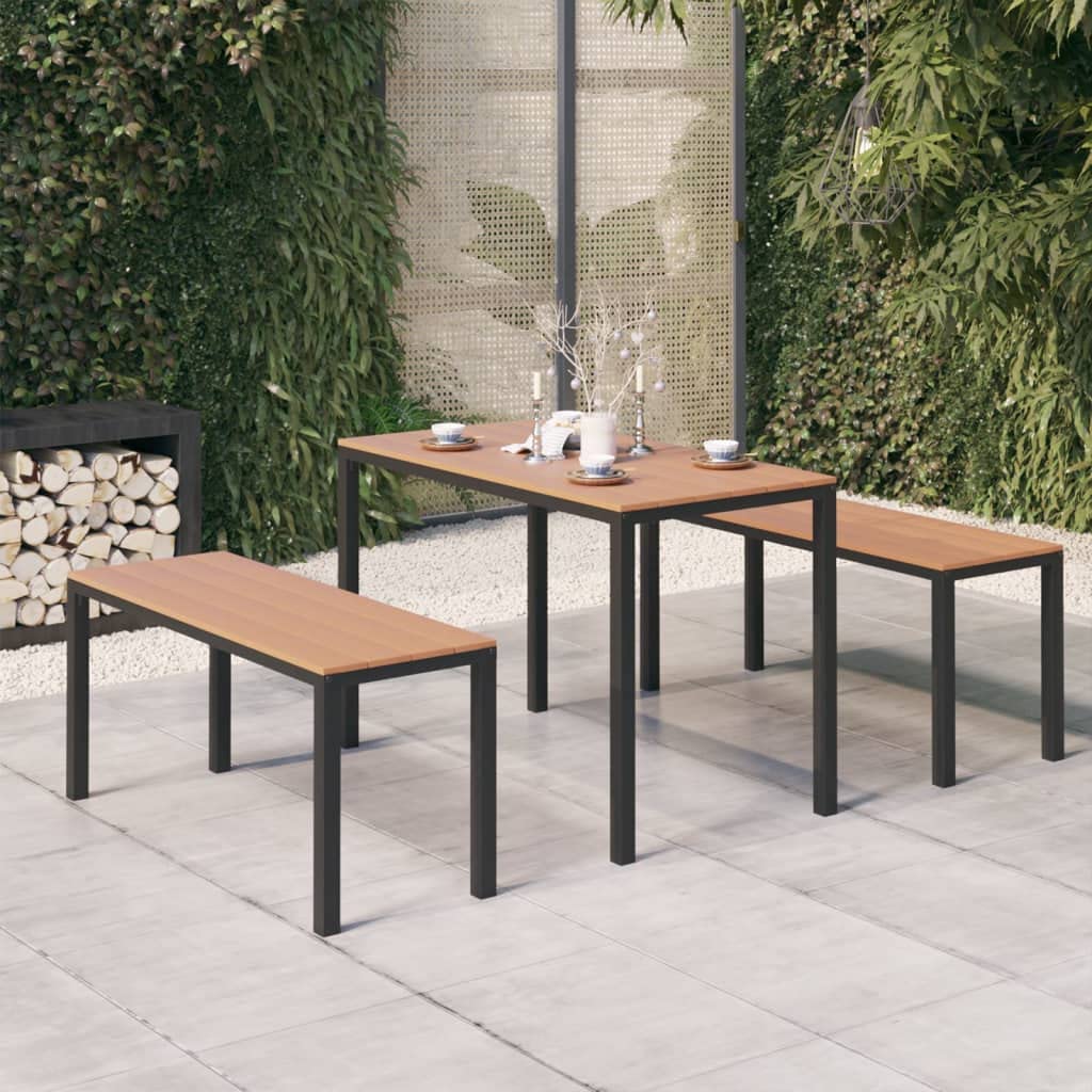 Salon de jardin durable en acier et composite haut de gamme ensemble table et bancs design chic