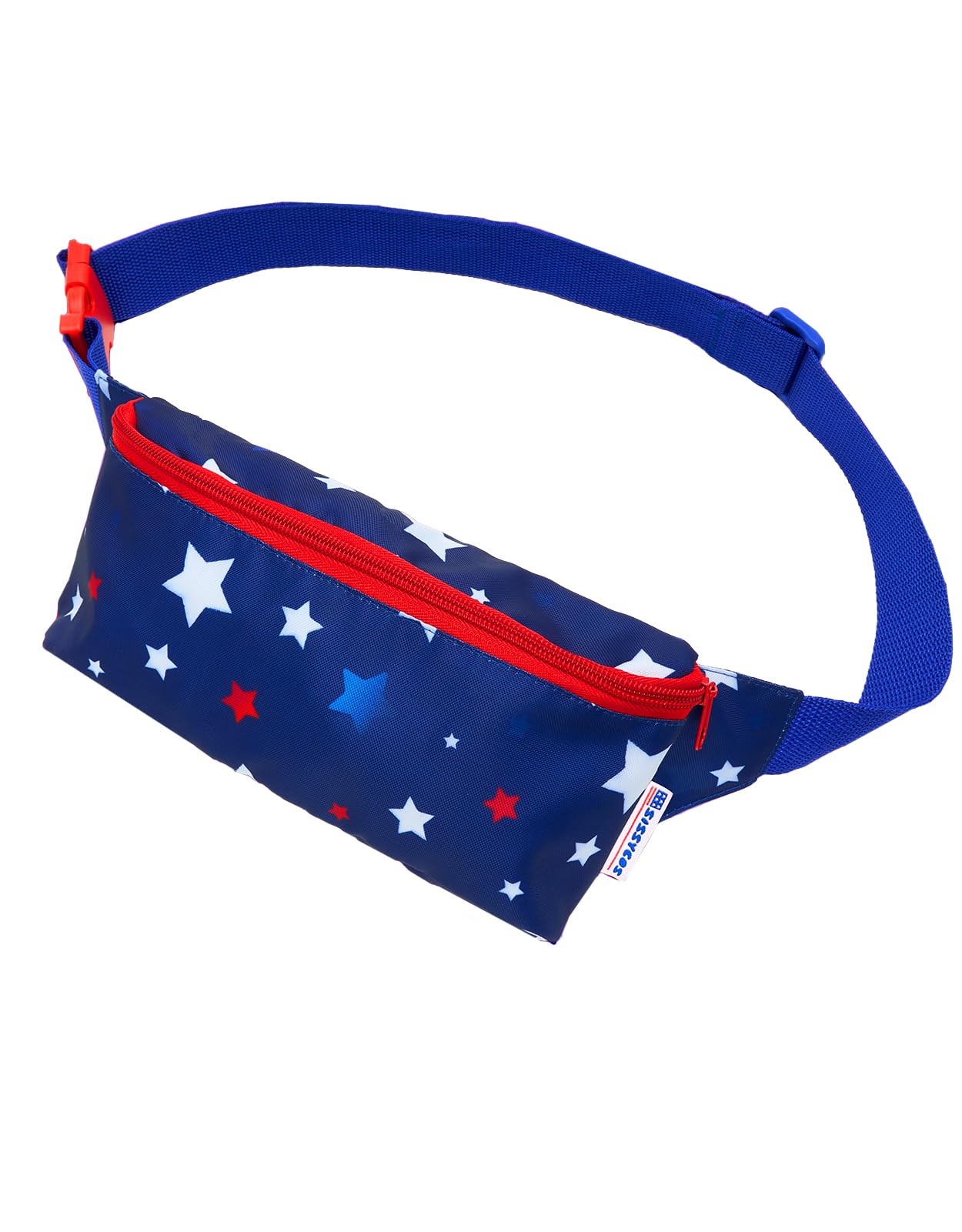 sissycos 4th of July 80s Retro Neon Fanny Pack, 90s Accessories for Women Men Waist Packs, 2 Pockets Belt Waist Crossbody Bag, American Flag Print (