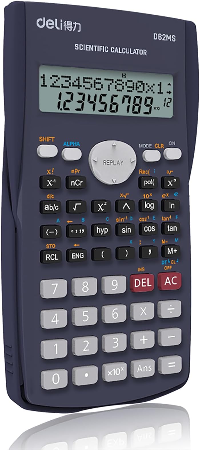Deli WD82DMS Scientific Calculator with | 3 Years Warranty | 240 Functions and 2 Line LED Display | ANS Function, Fractional Arithmetic Function - Black