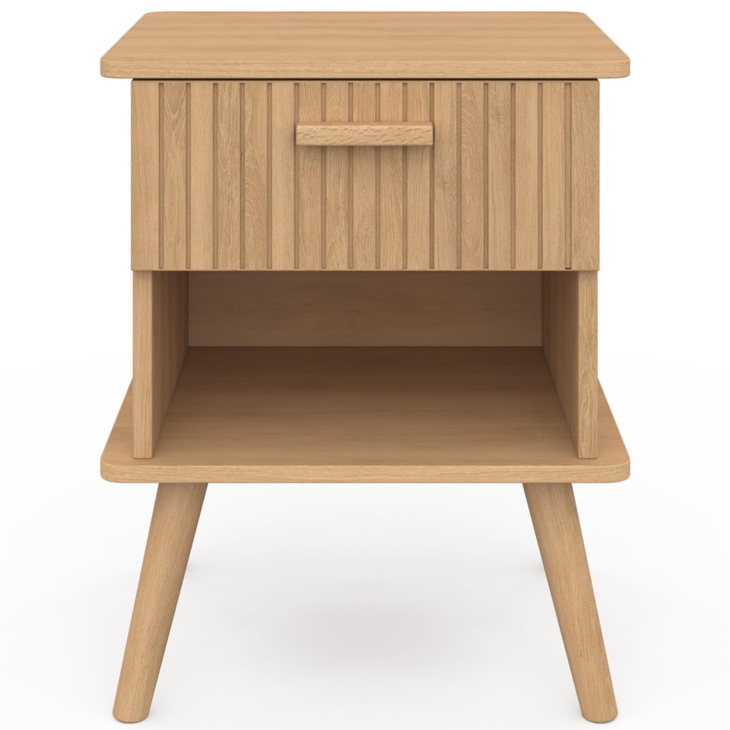 IDMarket - Lot de 2 Tables de Chevet Juliette 1 tiroir avec Niche Effet Lattes tasseau Bois