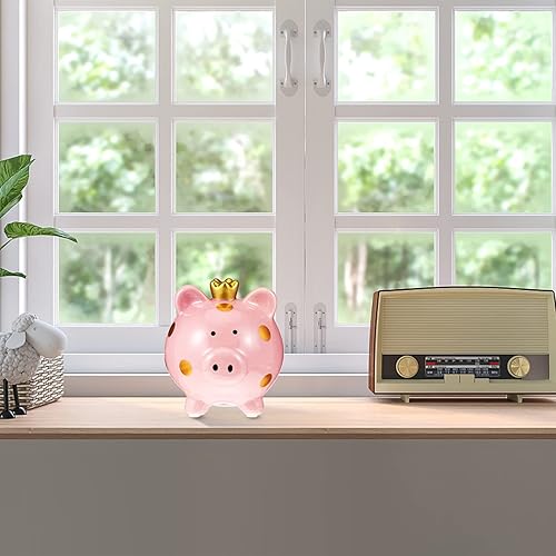 Miniatura 3 de VICASKY Cerdito de cerdo de cerámica con corona de cerdo, banco de monedas para ahorrar dinero, contenedor de cambio para niños, regalo de
