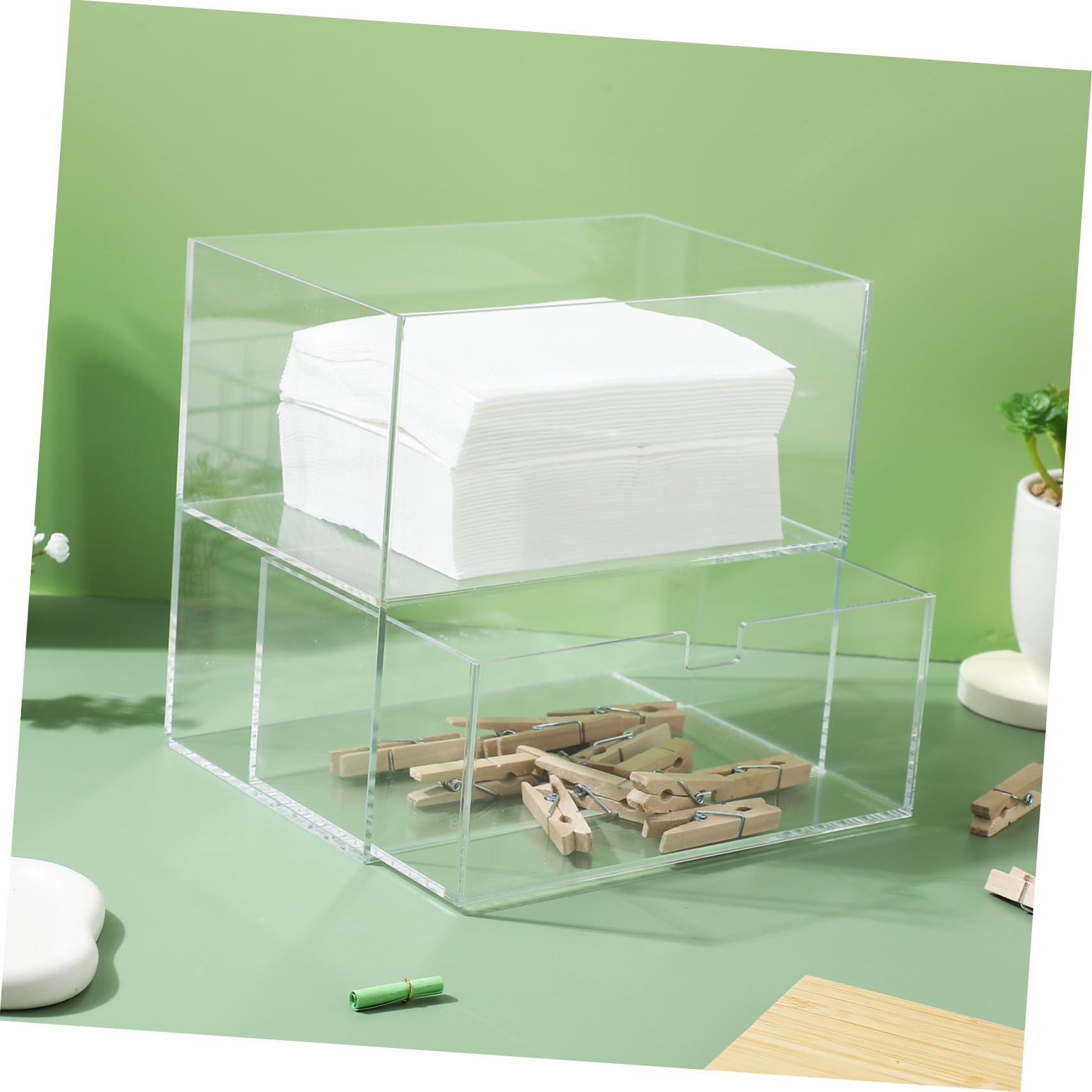 Waschmittelkapselhalter mit Deckel, Doppelt, Acryl und Bambus