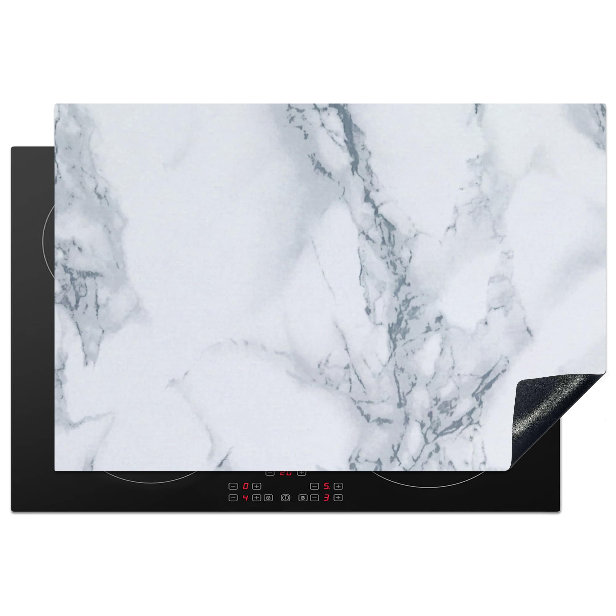 KitchenYeah© Induction Hob Protector Mat 20.3"x29.9" / 76x51.5 cm Stove Cap Top Cover Kitchen Cooker Covers for Electric Hobs Vinyl Marble - Pattern - Grey - White - Marble Look - Luxe — image 1