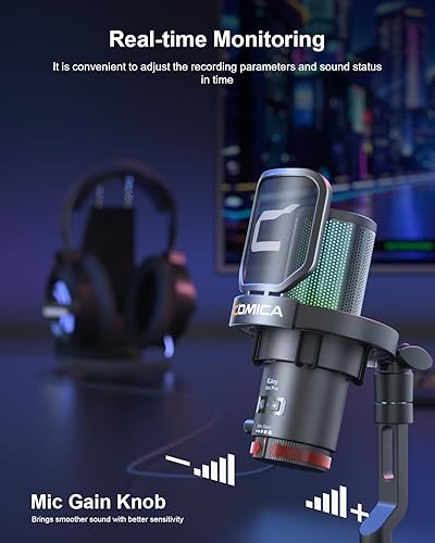 Miniatura 4 de COMICA Ejoy Uni(D) Micrófono USB para juegos con cancelación de ruido, luces RGB, monitoreo, silenciamiento, micrófono de transmisión para