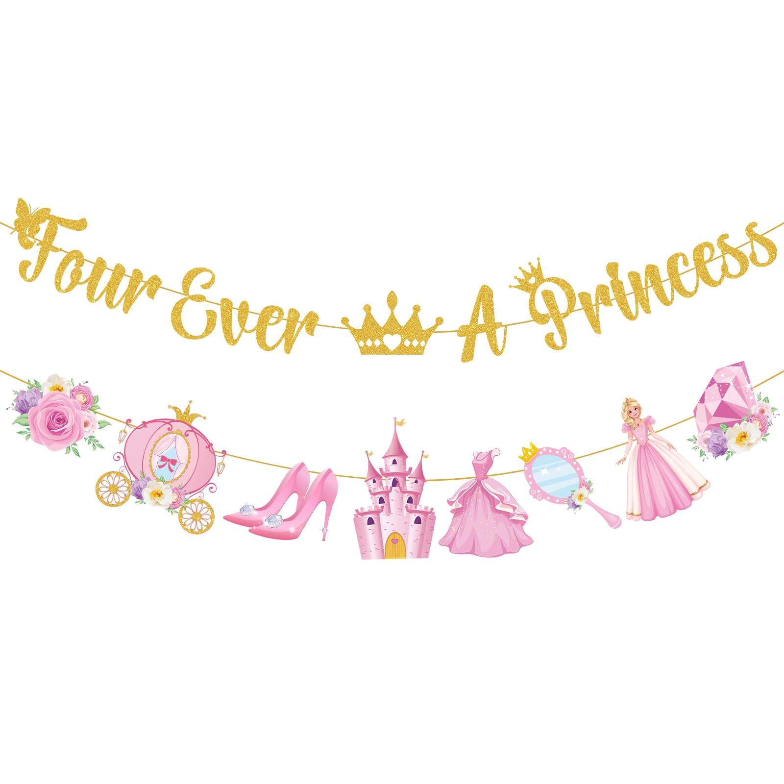 Photo 1 of Fullhawl Four Ever a Princess Birthday Decor Princess 4th Birthday Banner
