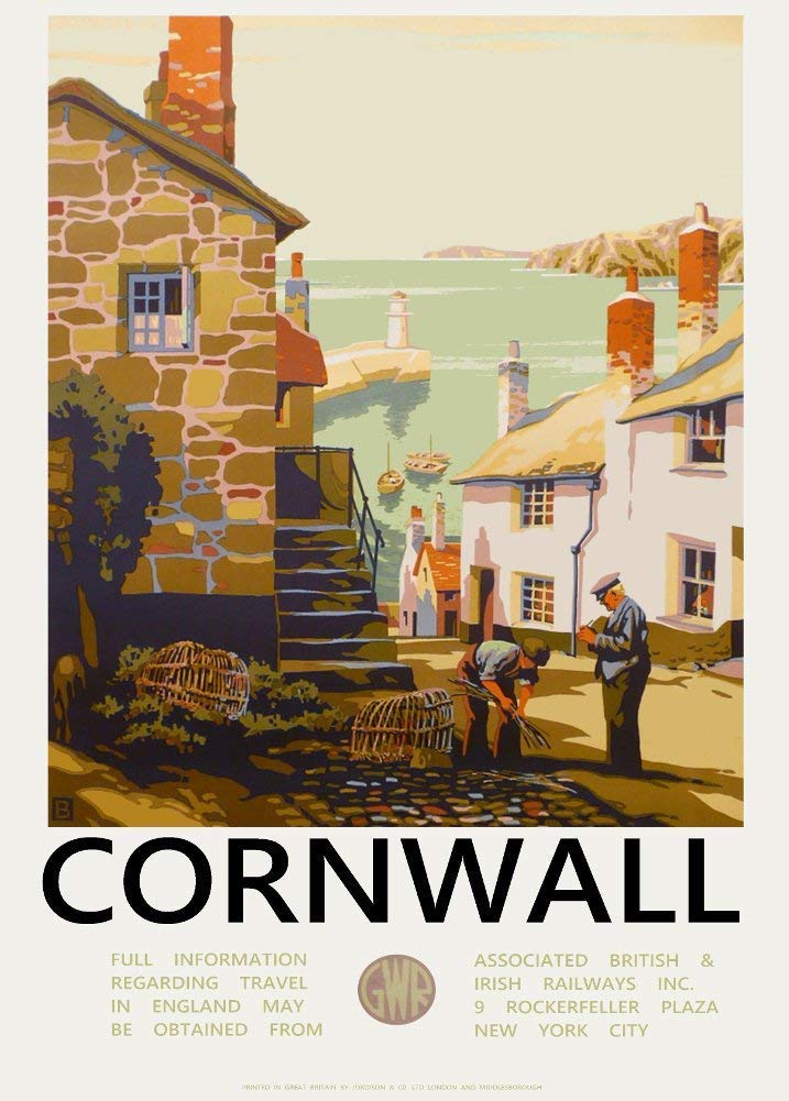 RPW Vintage Travel Cornwall with Great Western Railway Wall Art Poster A4 and A3 size 250gsm Gloss Borderless print (A4)