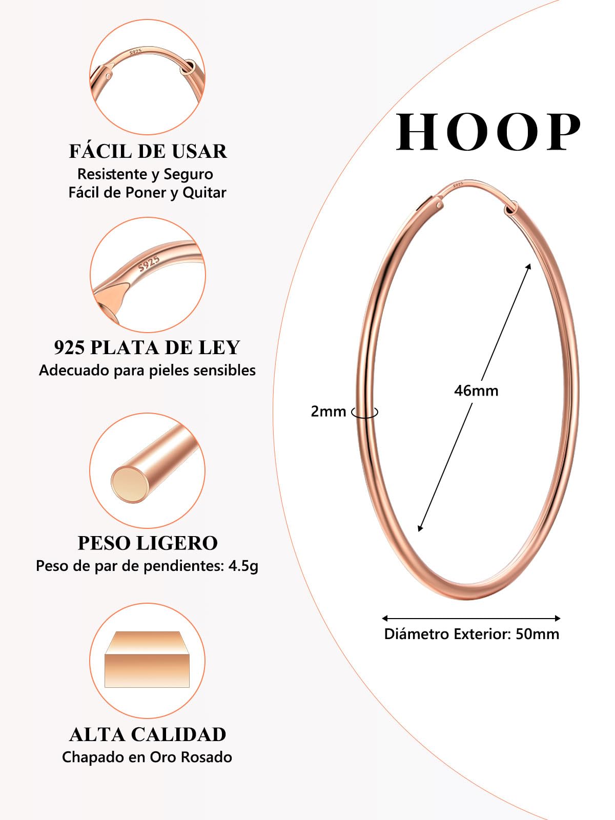 Silvora 925 Pendientes Aros Plata Mujer Hoop Earrings Finos Oreja Joyería | Material Hipoalergénico Plata de Primera Ley Aretes Pequeños Medianos Grandes 20/30/50/70MM Joyería Delicada Caja Regalo