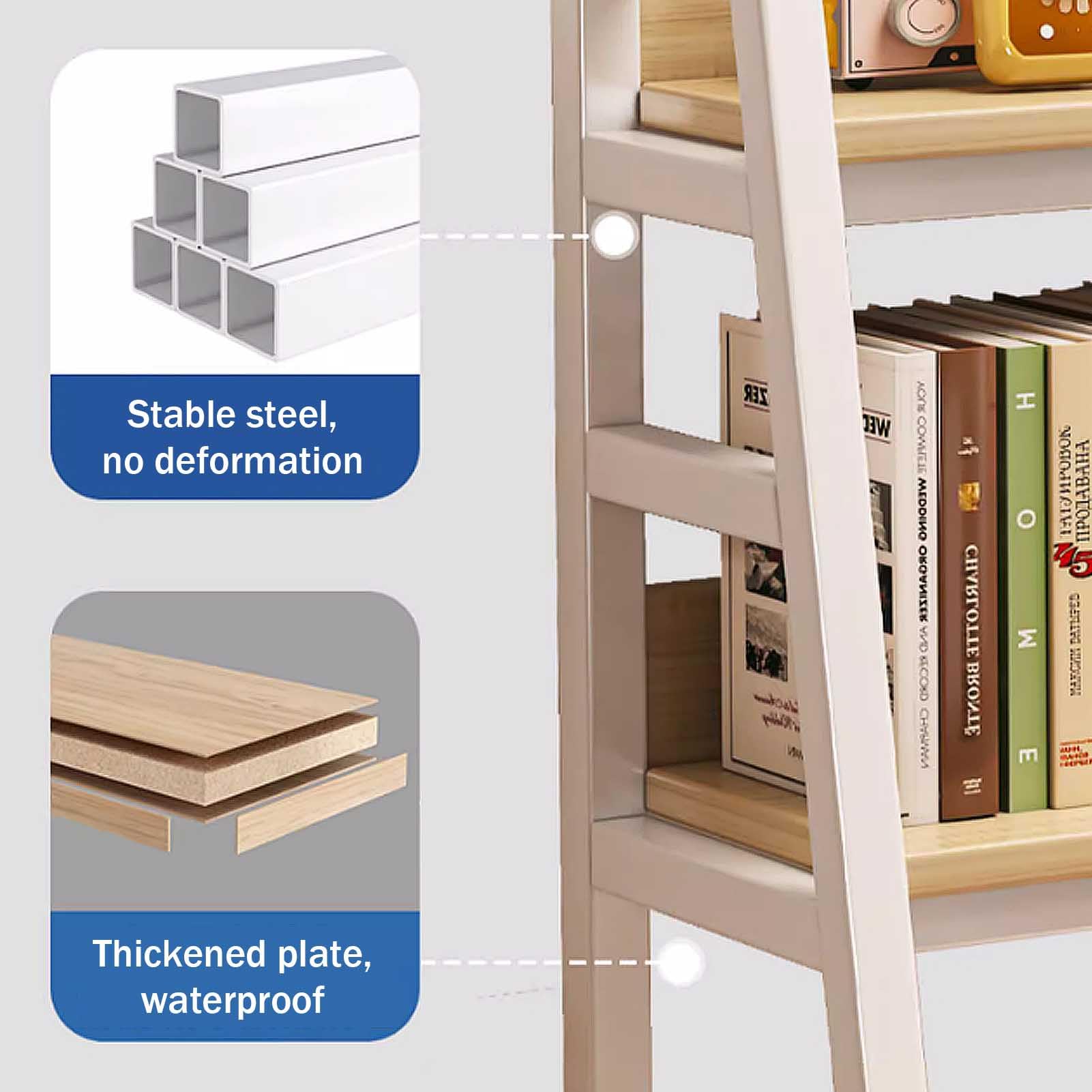 Libreria da tavolo, libreria da banco in metallo con ripiani e tappetino antiscivolo, organizzatore di stoccaggio da scrivania, scaffale da tavolo da cucina, scaffale da esposizione per forniture
