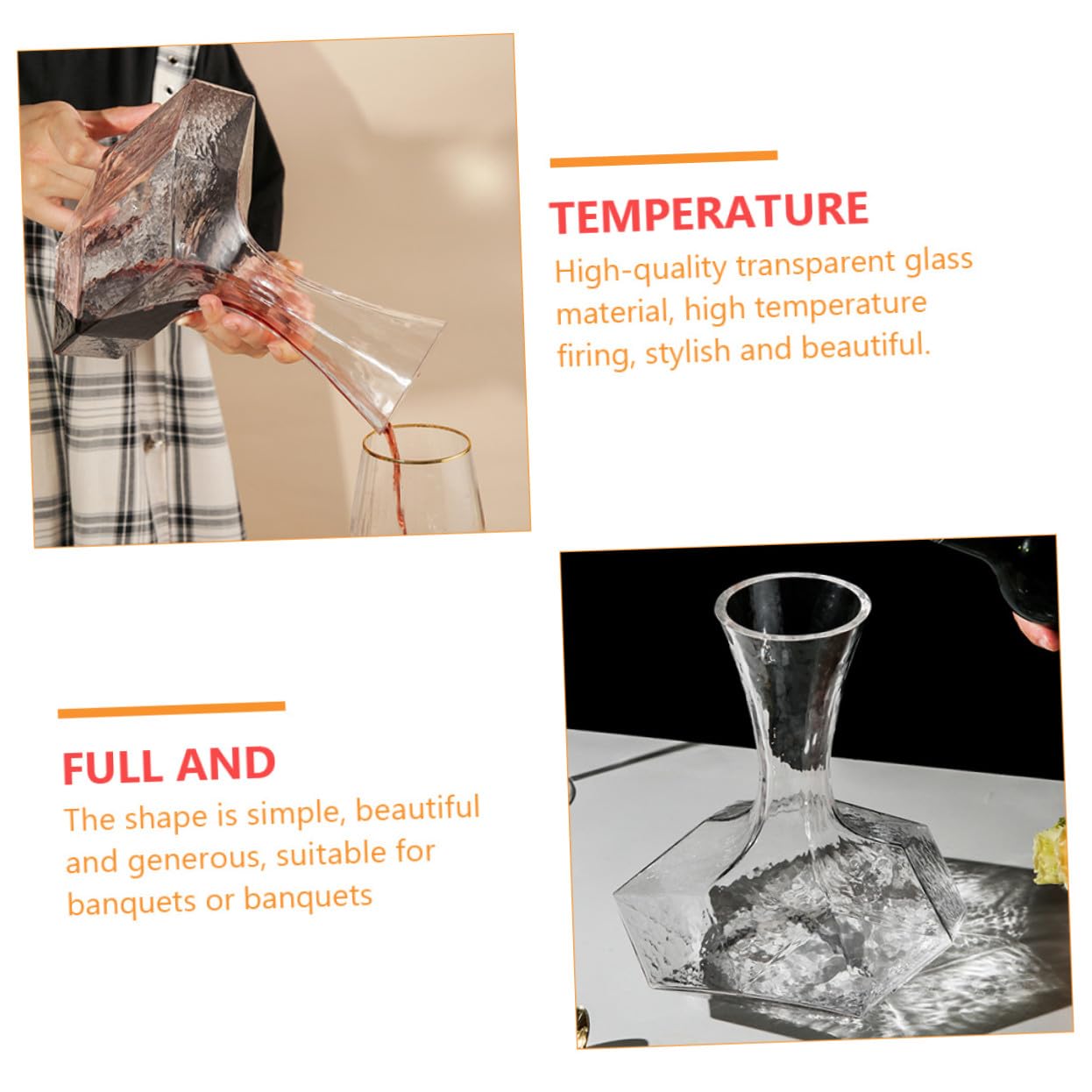 LIFKOME Decanter per Vino in Vetro, Forma Geometrica, per Ristoranti e Bar, Conservazione a Termine, Piacevole al Tatto, Design Semplice e Raffinato