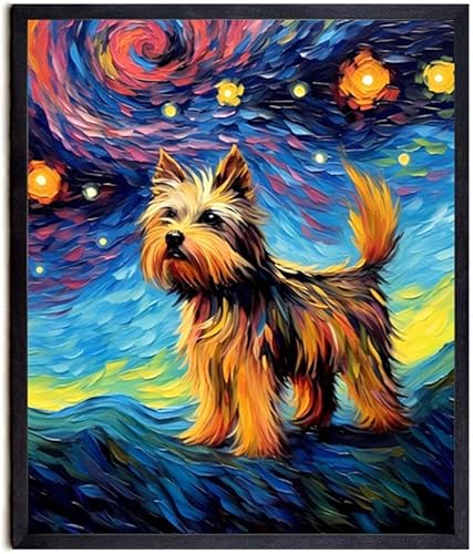 Bestbuddy Pet 8X10 noche estrellada sin marco Yorkshire Terrier perro mascota familia amigo animal paz pintura al óleo arte impresión póster
