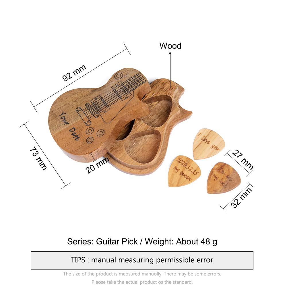 Jewelora Púas de guitarra Púa de Bass personalizado de 3 piezas en Púas de guitarra de madera con caja Estuche para coleccionista-Púa de guitarra personalizada (cajas de guitarra y púas)