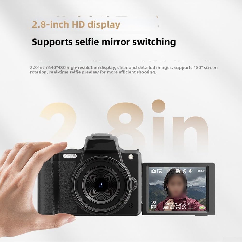 Cámara igital de 68 MP con pantalla abatible de 2.8 pulgadas y visor, cámara de vlogging 4K con modo de belleza, kit de fotografía de viaje compacto para creación de contenido