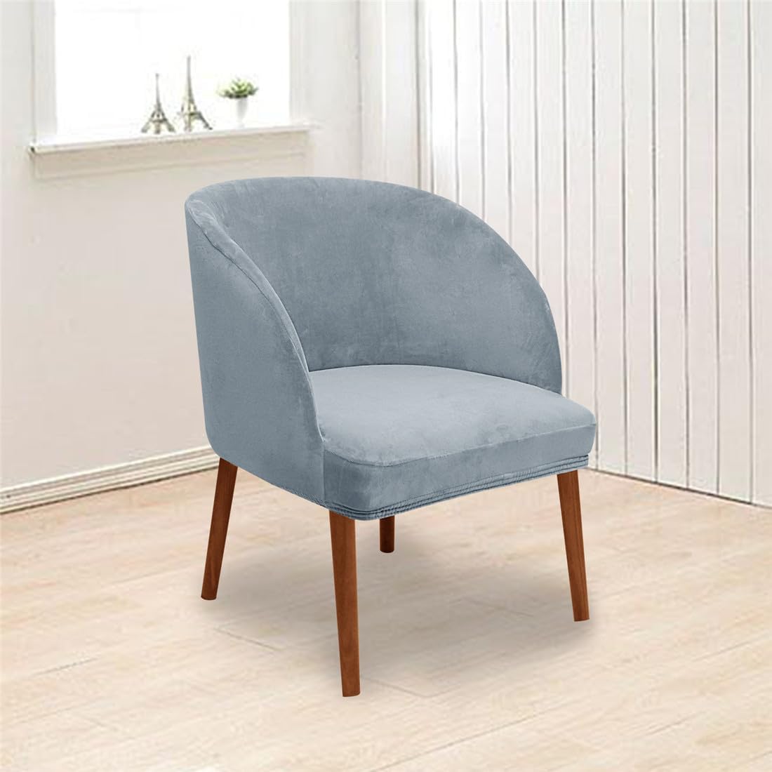 4 Pack Velvet Curved Back Mid Century Modern Accent Covers Round Back Wingback Chair Slipcovers for Office Kitchen Room Furniture Protector image 5