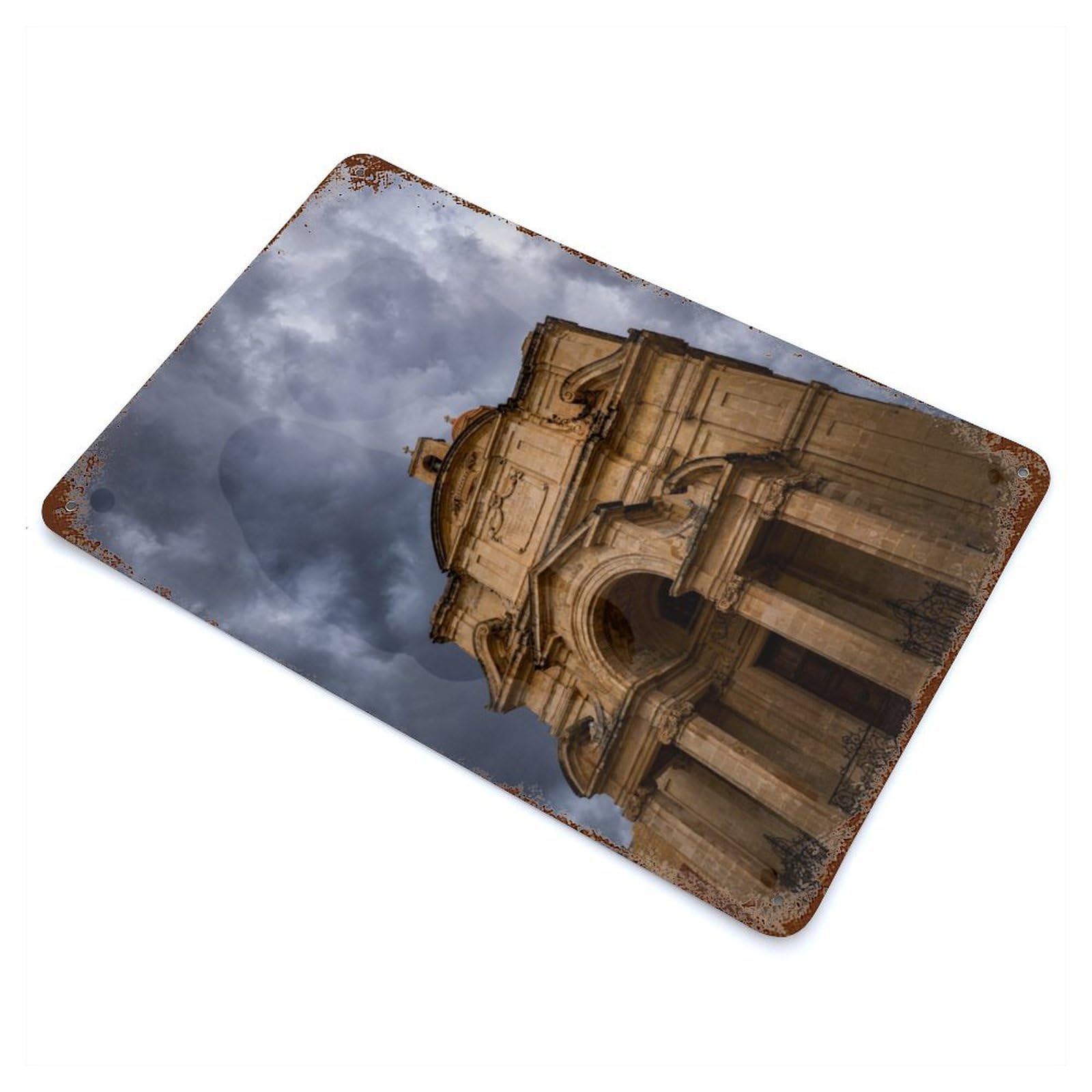 Church of St Catherine Rust Effect Tin Sign 11.8"x7.9", Ideal for Farmhouse, Kitchen And Entryway Decor