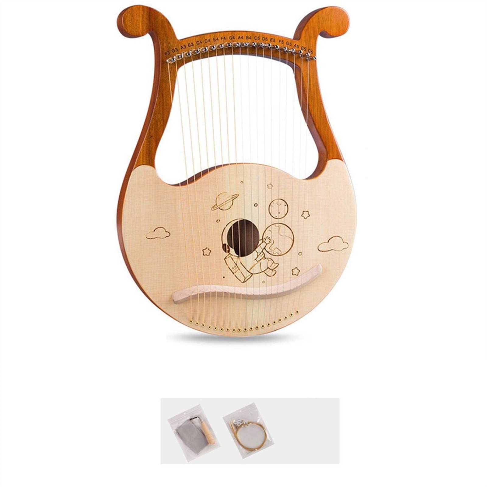 Arpa de Lira de 19 cuerdas, instrumento musical de arpa de caoba con cuerdas de repuesto, llave para afinar para principiantes, Lira, arpa para principiantes