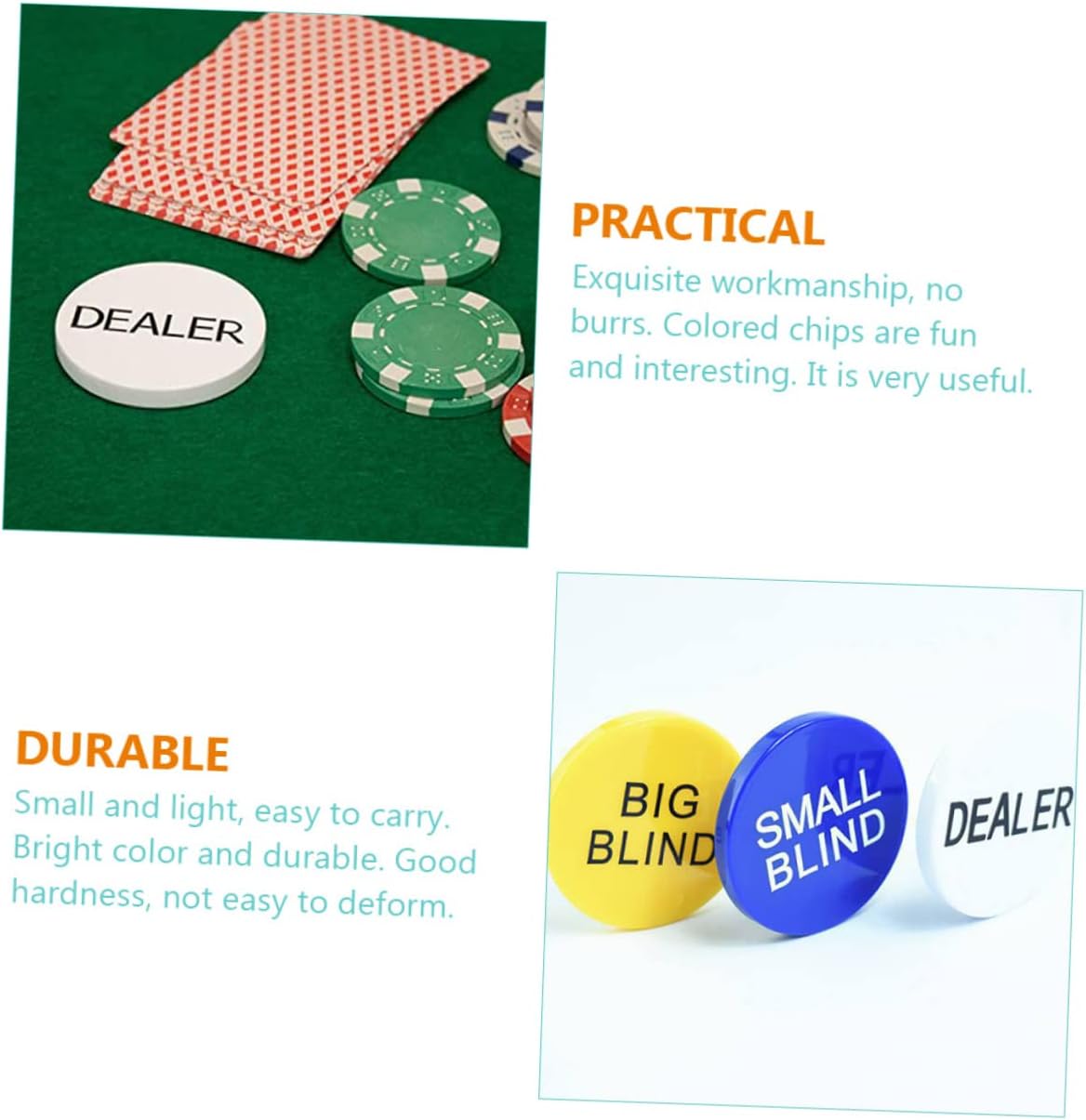 3pcs Tournament Poker Chip Buttons Bingo Chips Counting Game Tokens Bingo Markers Gambling