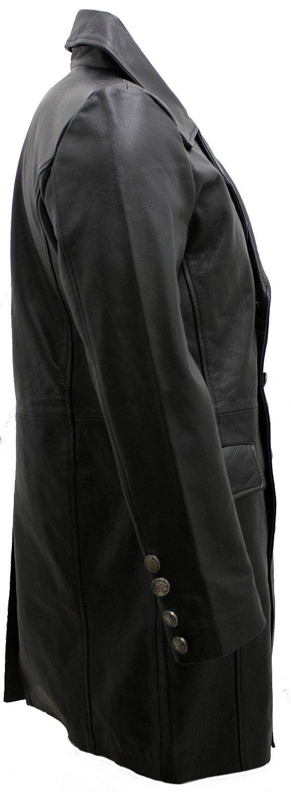 Infinity Hommes Général Longue Noir Manteau de Cuir Naval Allemand