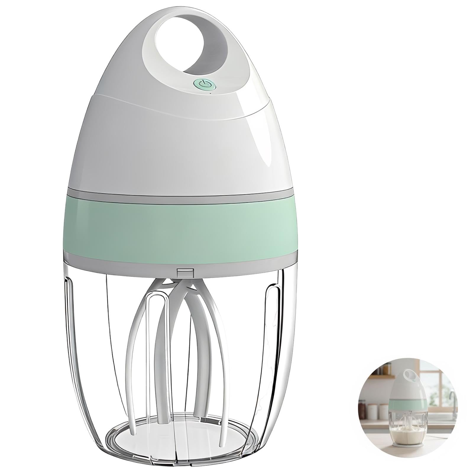Frullatore elettrico per uova con ciotola, miscelatore elettrico portatile da cucina portatile, montalatte ricaricabile forte, funzionamento con un solo tasto per cuocere, preparare panna e montare