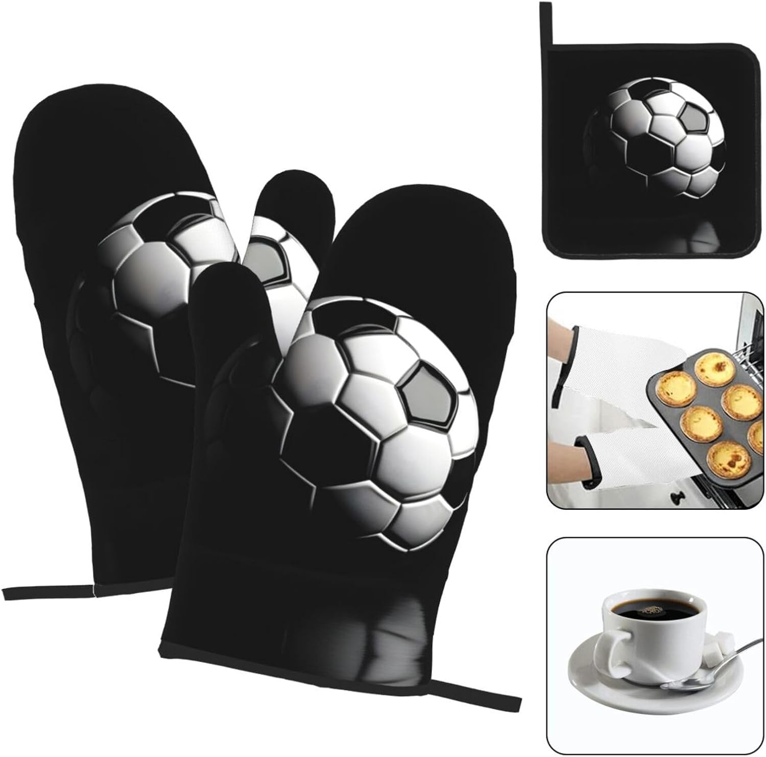 I Like Soccer Print Heat Resistant Microwave Gloves, Used for Baking, Cooking, and Fashion Kitchen Essentials
