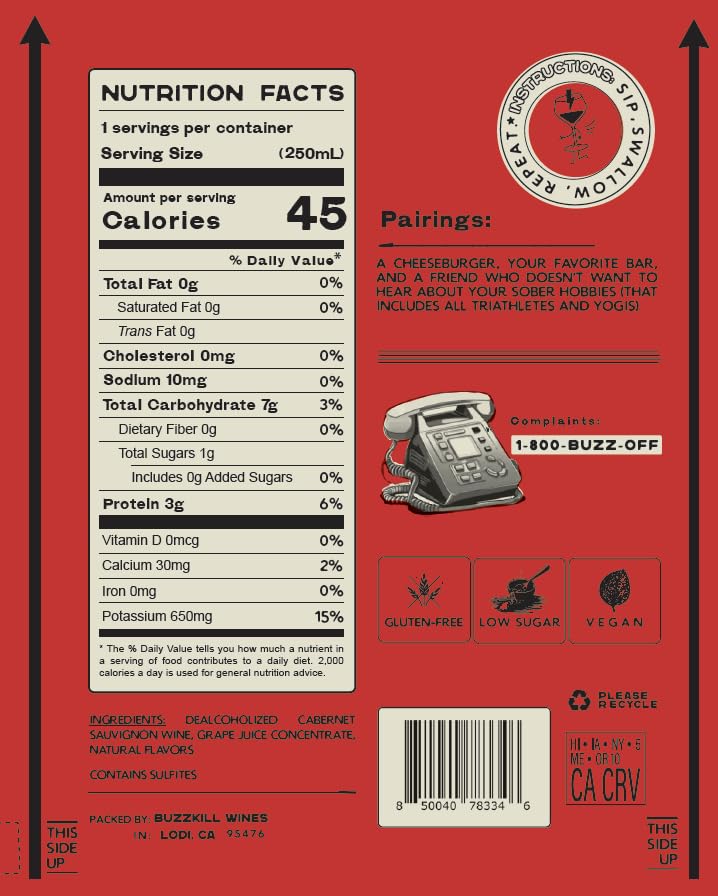 Miniatura 2 de Buzzkill Wines Vino tinto sin alcohol Cabernet Sauvignon sin alcohol, 40 calorías, paquete de 4 (8.4 onzas líquidas por lata)