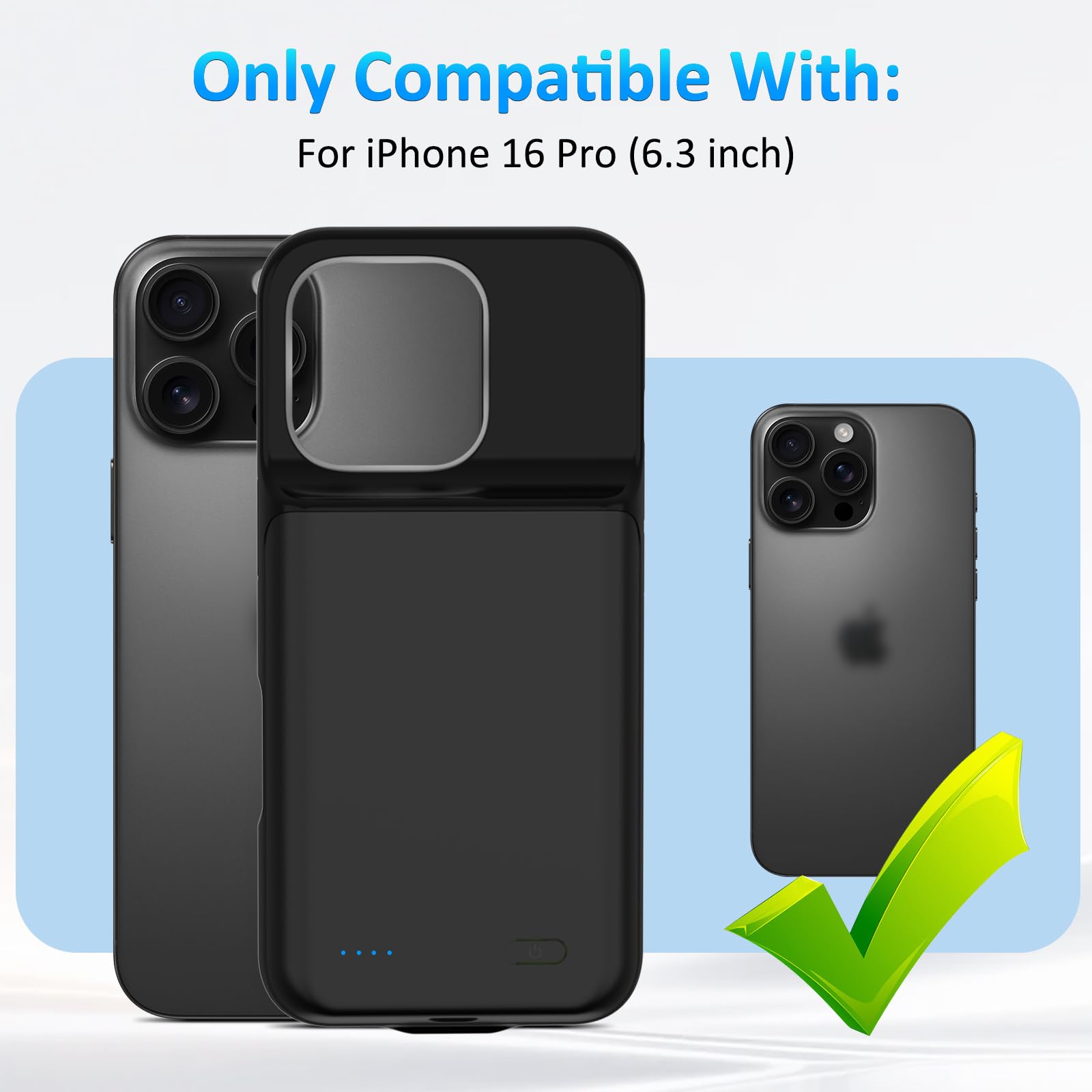 Custodia Batteria per iPhone 16 Pro,8500mAh Portatile Caricabatterie Ultra Sottile Power Bank Cover Batteria per iPhone 16 Pro（6.1“）-Nero
