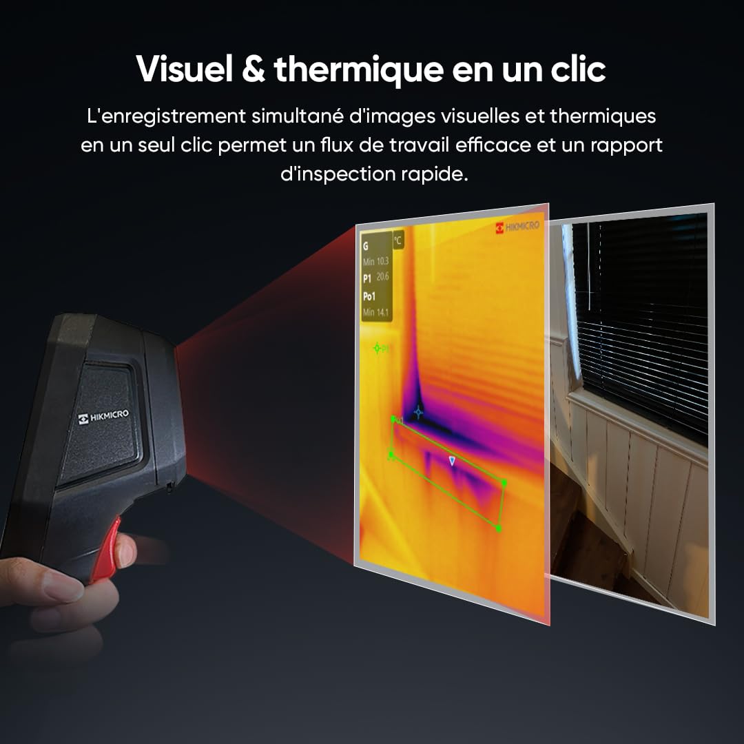 HIKMICRO B10 Caméra thermique d'une résolution IR 256 x 192 avec caméra visuelle 2MP, mesure en plein écran, 25 Hz Caméra thermique avec écran LCD 3,2", IP54, plage de température -20°C à 550°C