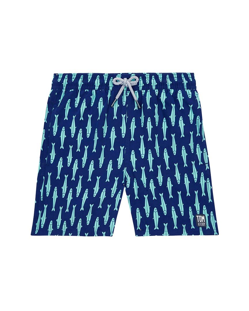 Tom & Teddy Ink Blue & Green Sardines Maillot de Bain, Bleu, 5-6 Ans Garçon