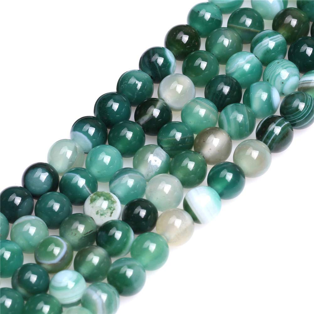 GEM-Inside 6mm Banded Green Agate Round Gemstone Semi Precious Loose Beads for Jewellery Making 15''