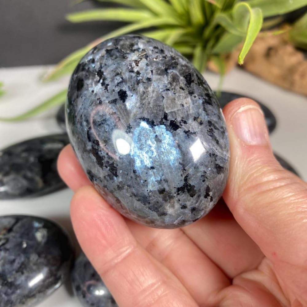 AARTERZZA 1pc 20-50g Palm Stone Flashy Polished Oval Black Labradorite or Worry Flash Gift