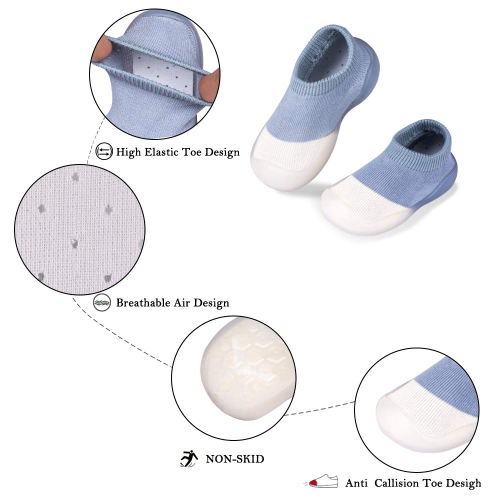Pluatyep Baby Toddler Non-Skid Sock Shoes Indoor Slipper Breathable Relaxed Fit Mesh Lightweight Sole Infant Boy Girls Kids Children, Bluewhite, 9-12 Months Infant 1