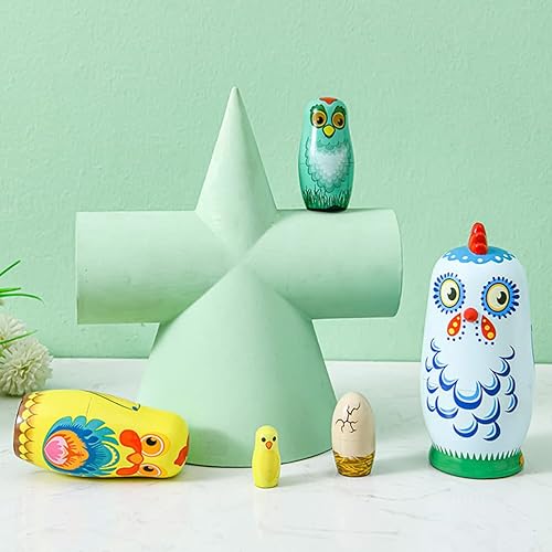 Miniatura 3 de LUOZZY 5pcs Pascua dibujos animados pollo ruso anidación muñeca madera muñeca anidación muñecas de dibujos animados Pascua regalo DIY manualidades