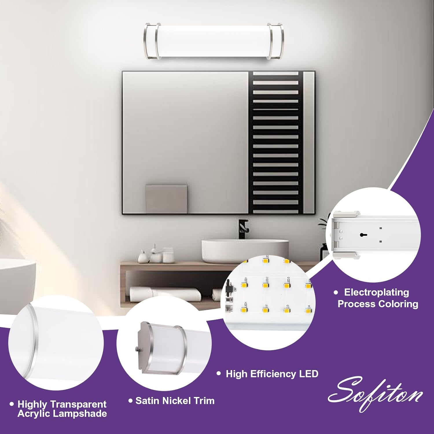 LED Vanity Light, 30W 120V Bathroom LED Light 2100LM, 3000K Flush Mount Vanity Lighting Fixture, 36 Inch Dimmable Long Tube Bath Sconce, UL Listed, 1Pack