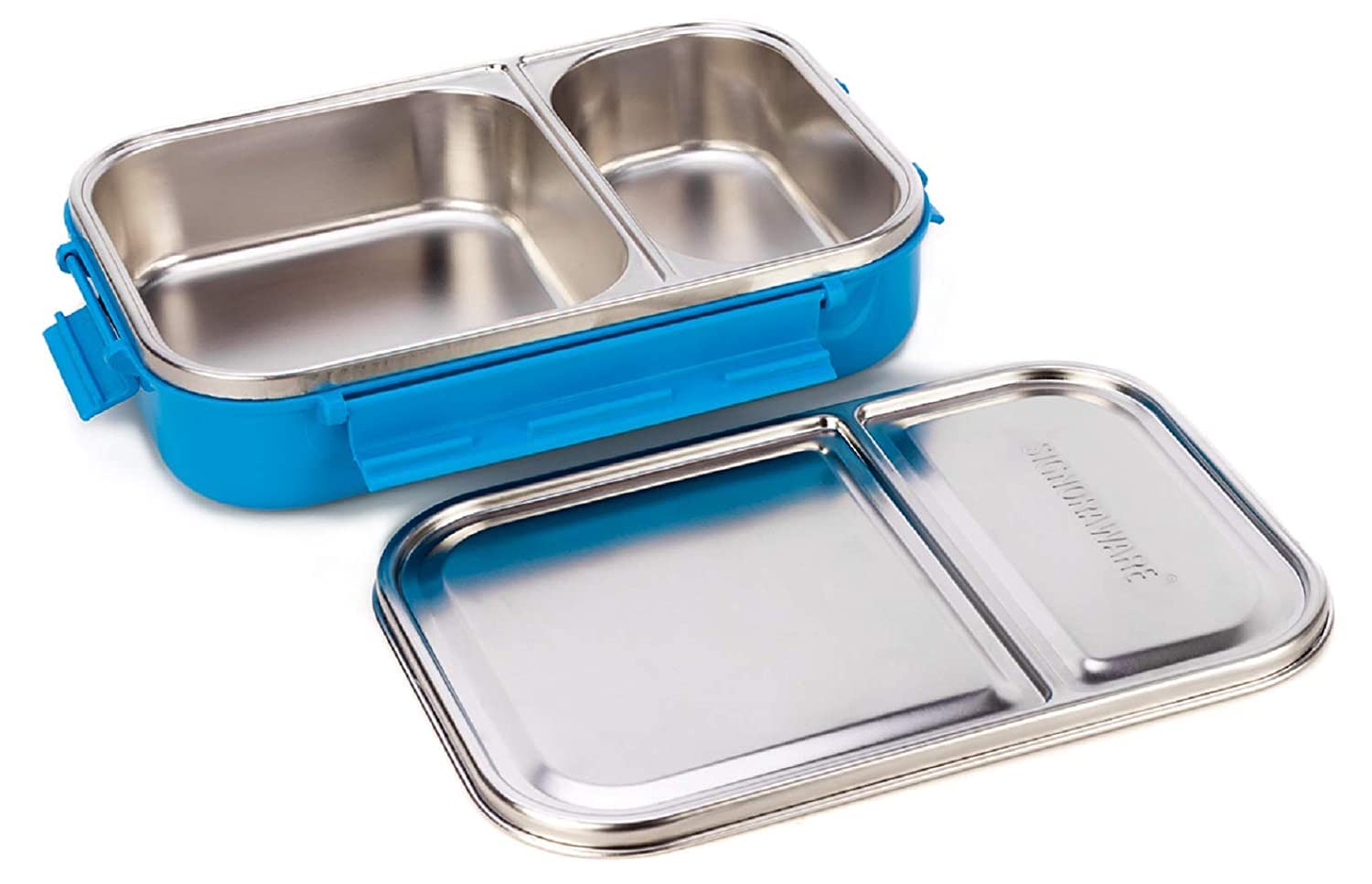 SignoraWare Slim Stainless Steel Lunch Box | Compact & Stackable Design | Clip Lock Lid | Leak Proof | Useful for school, Picnics & outdoor | Best for packing fruits & Sandwiches ( 1 Ltr | Blue )