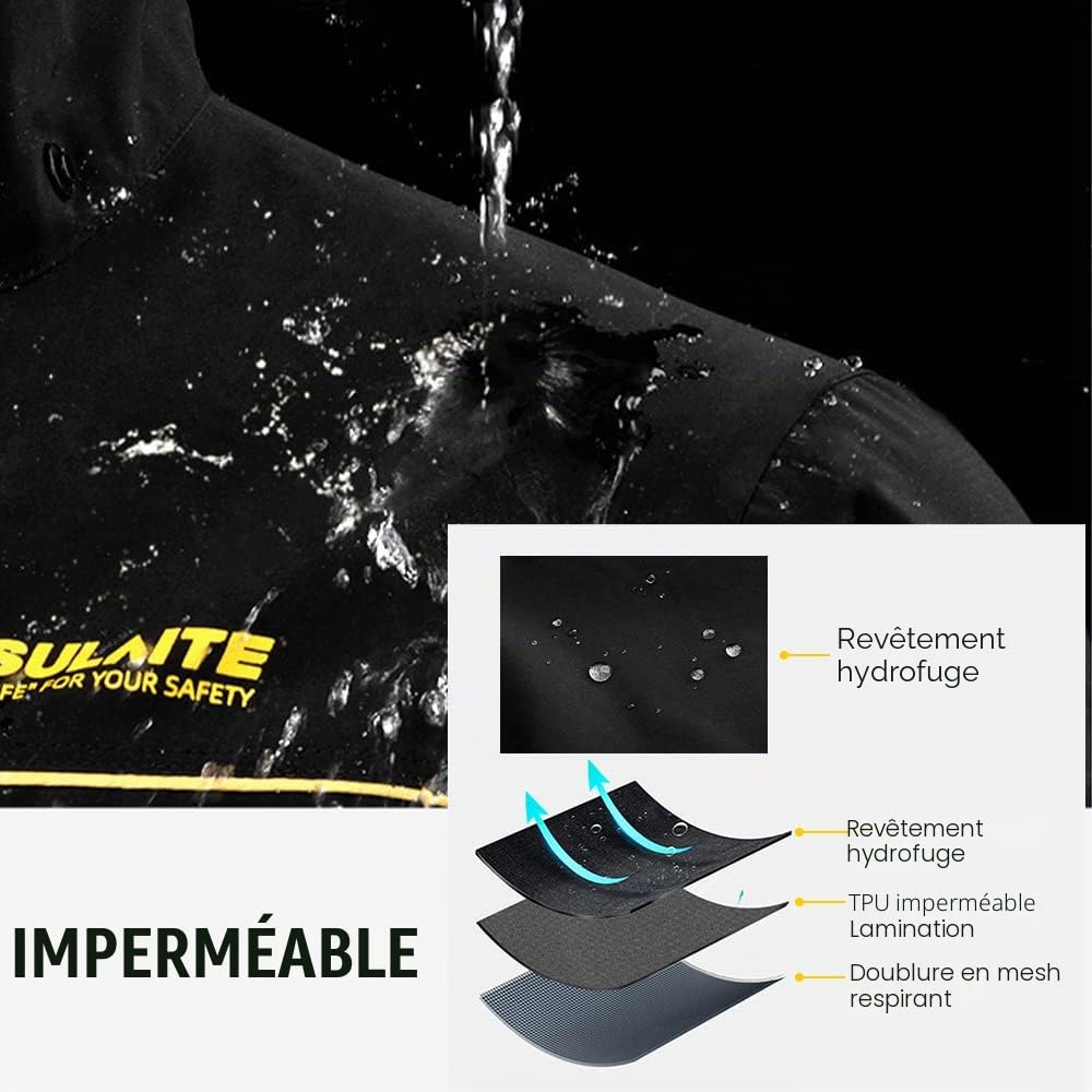 Rain Jacket, Combinaison de pluie de moto imperméable pour hommes et femmes, vêtements de pluie, veste et pantalon avec sac de rangement, veste de pluie imperméable et respirante, Noir , L