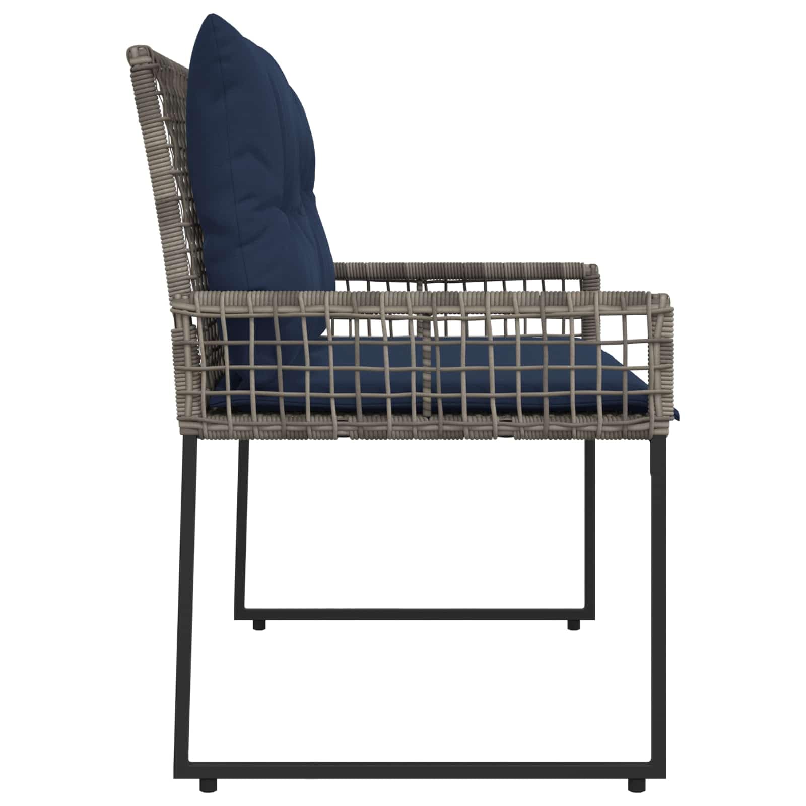 Ławka ogrodowa do użytku na zewnątrz z poduszką, kolor szary, granatowy, z polietylenu, rattan, ławka do siedzenia 118 x 55 x 82 cm, odporna na warunki atmosferyczne, na balkon, taras z