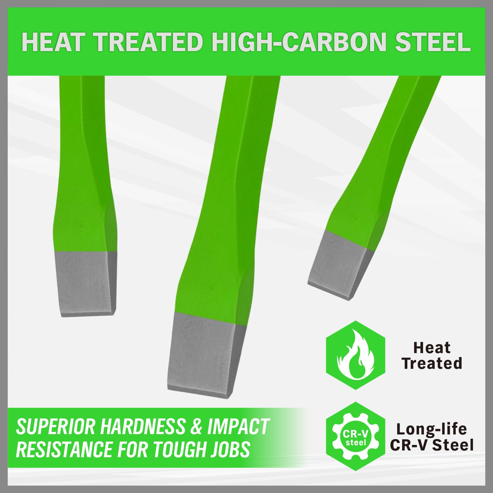3-Piece Heavy Duty Cold Chisel Set, 3/8-Inch, 1/2-Inch, 5/8-Inch Premium Metal Chisels, Heavy Duty Carbon Steel Chisel Set for Carpentry, Masonry, Woodworking, Stone Chisels