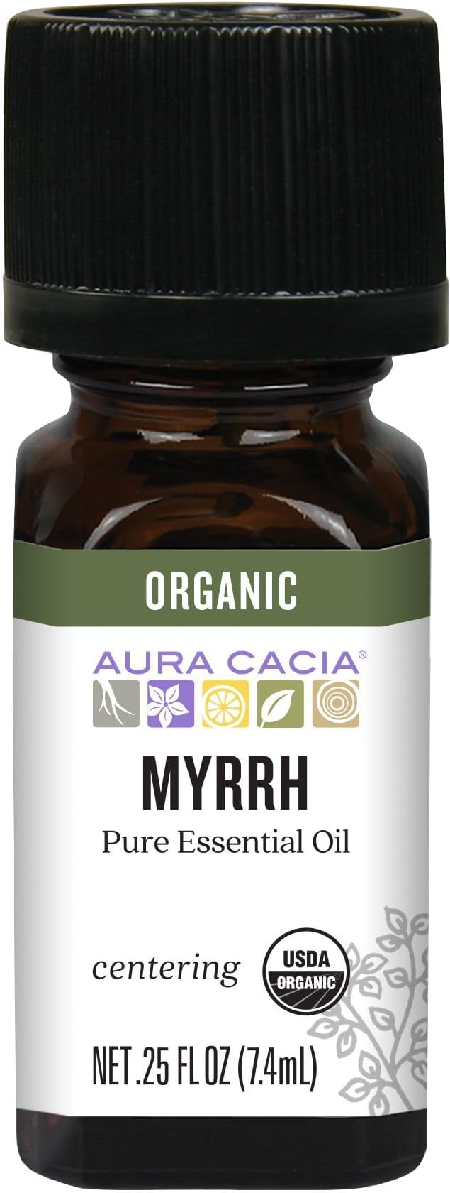 Aura Cacia Organic Myrrh Oil, Natural Myrrh Essential Oil for Skin & Hair Care, Aromatherapy, Body Massage & Humidifiers, Vegan | 0.25 Fl Oz (Pack of 1)