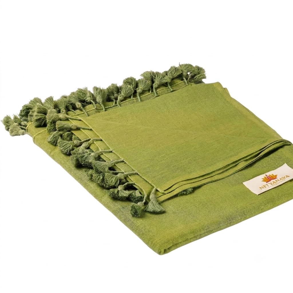 Meditation Shawl for Men and Women | Organic Kala Cotton Prayer Shawl, Large Yoga Wrap & Oversized Scarf with PAVITRA | Ideal for Pooja, Chanting, and Spiritual Practices - 1 Piece, Sage Green-image-35