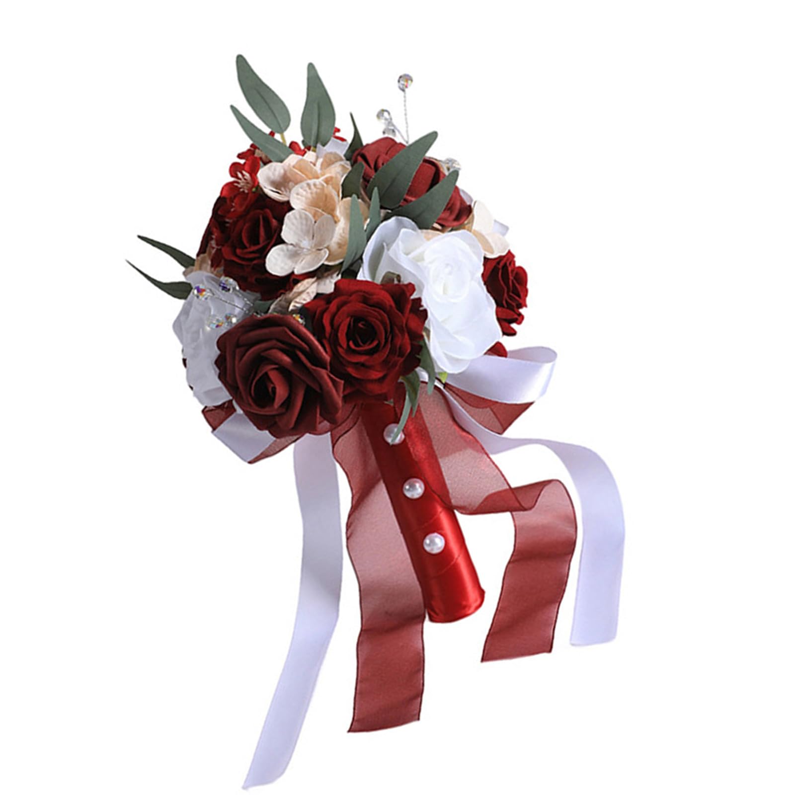 Msioytog Bouquet with Silk Rose Flower Arrangement for Bride Bridesmaid Ceremony Decoration Formal Occasion Accessories Artificial Wedding Bouquet