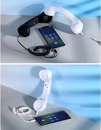 Miniatura 6 de Teléfono retro para iPhone y Android, receptor de teléfono para teléfono celular, teléfono retro conectar al teléfono celular (azul)