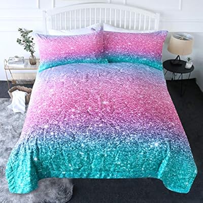 BlessLiving 3 Piece Comforter Set – 3D Printed Pink Glitter Bedding Set with Pillow Shams Girls Women Reversible…
