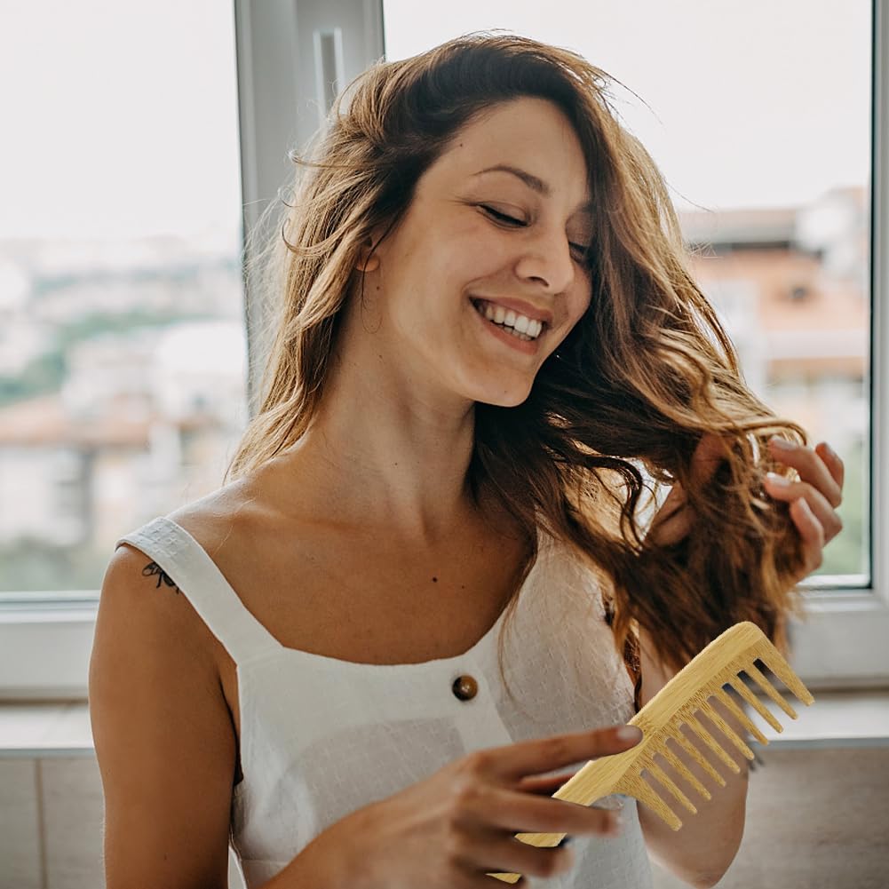 Bamboo Wide Tooth Comb for Curls 2 Pack Wooden Comb for Hair Bamboo Comb Handmade Wooden Hair Comb Anti-Static Large Tooth Comb Detangler Comb for Women Curly Wavy Thick Hair - Image 2