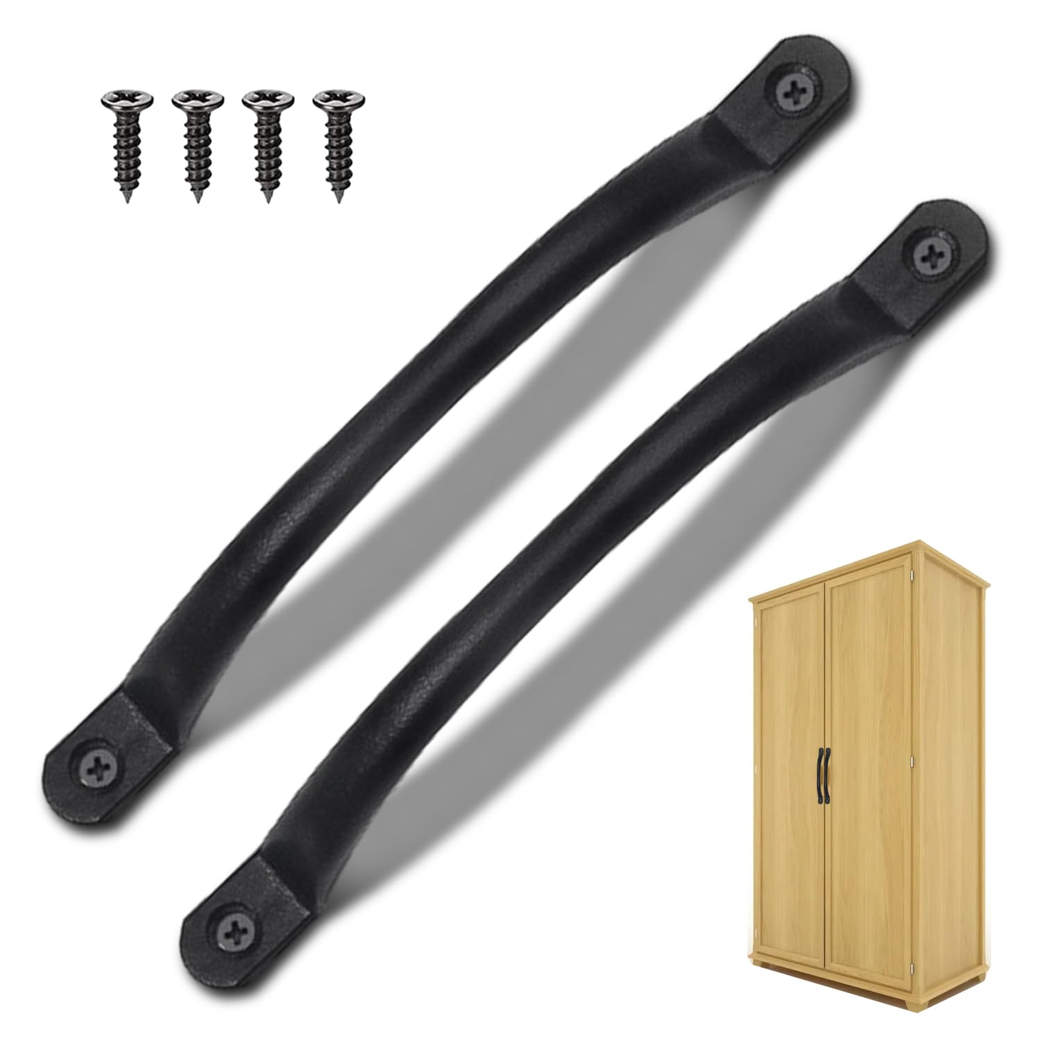 Black Door Bows Pull Handles, 2 Pcs Stainless Steel Sliding Gate Handle, Black Traditional Cast Iron Pull Handle Suitable for Sheds, Kitchen, Furniture, Cabinet, Closet and Door
