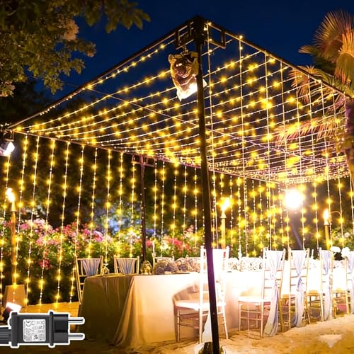 Dekofun Guirlande Lumineuse 6M x 3M 600 LED Rideau Lumineux avec Transformateur, Timer, 8 Modes Étanche Rideau Guirlande Lumineuse pour Chambre Mariage Murale...