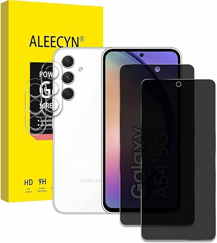 Paquete de 2 + 2 protectores de pantalla de privacidad para Samsung Galaxy A54 5G con 2 protectores de lente de cámara, protector de pantalla de