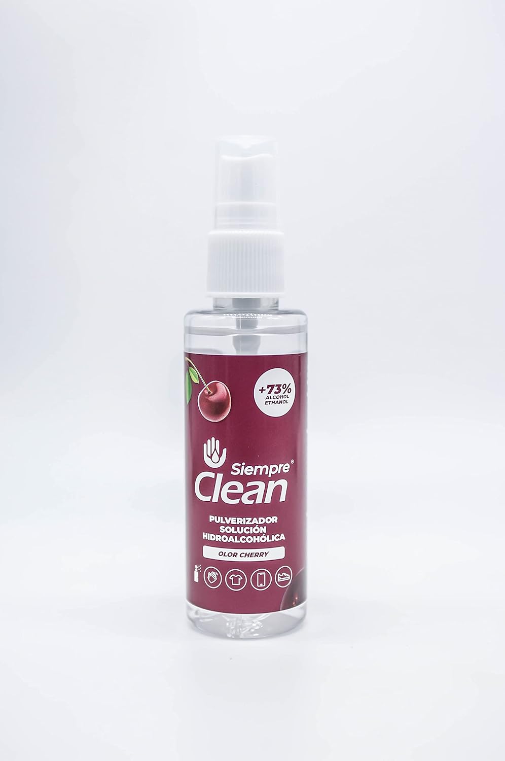 SiempreClean | Solución Hidroalcohólica Con Pulverizador | Higienizante Suave Con La Piel | 73% De Alcohol Etílico |, Perfume Cereza, 100 ml